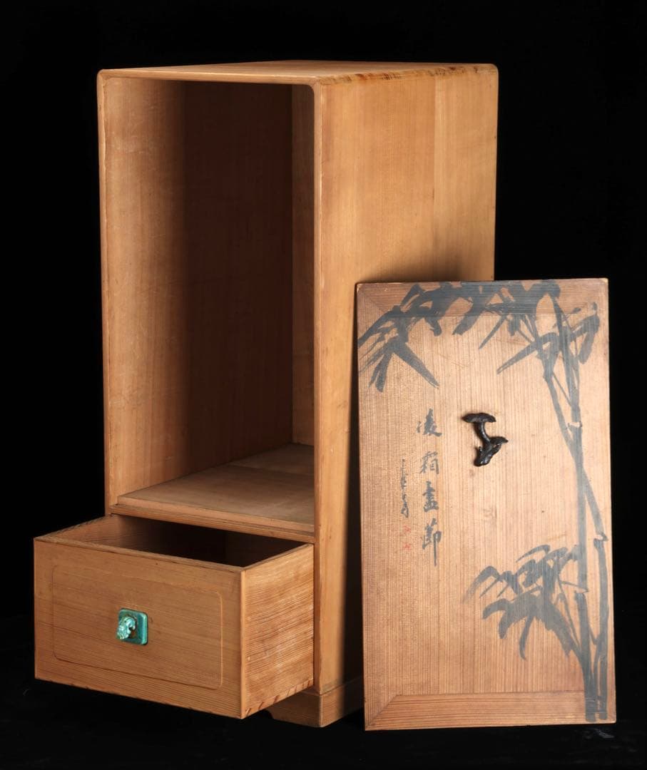 木製器局 茶棚 茶箱 文箱 書画箱 竹図牡丹図 陶製獅子