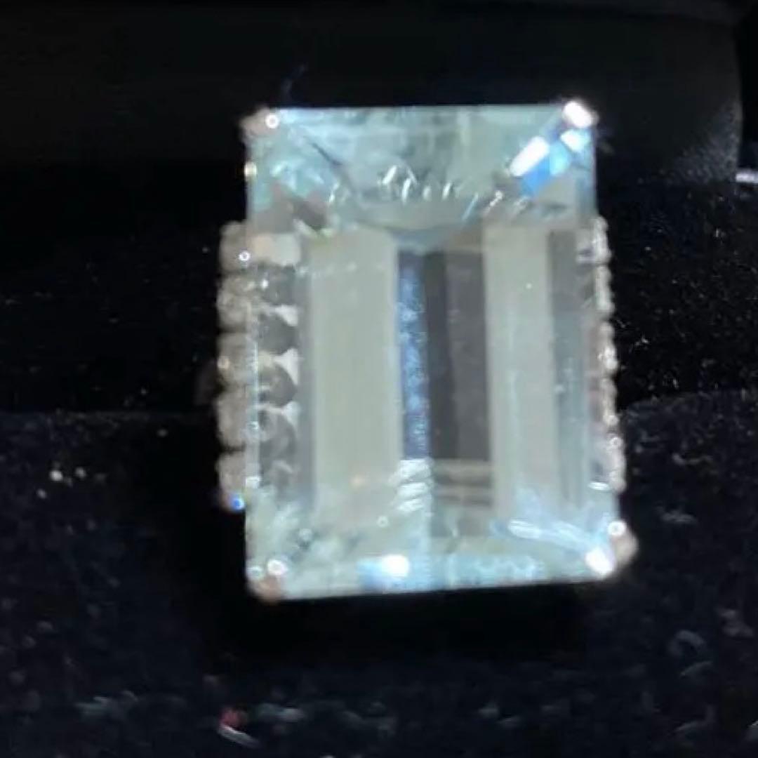 大粒アクアマリン13.88 ダイヤ0.31 プラチナ900リング　超お買い得