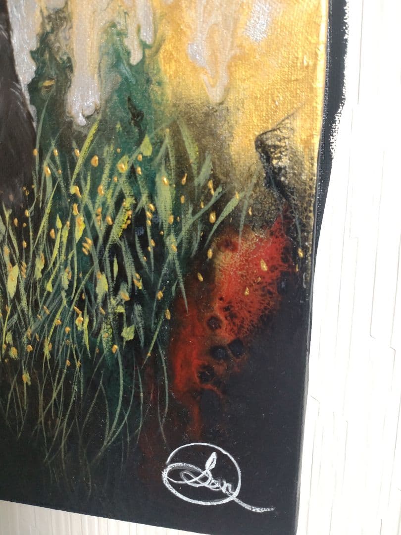 クマの油絵【タイトル:或日の熊】1点物の原画◆作者サイン入り◆F4号キャンバス