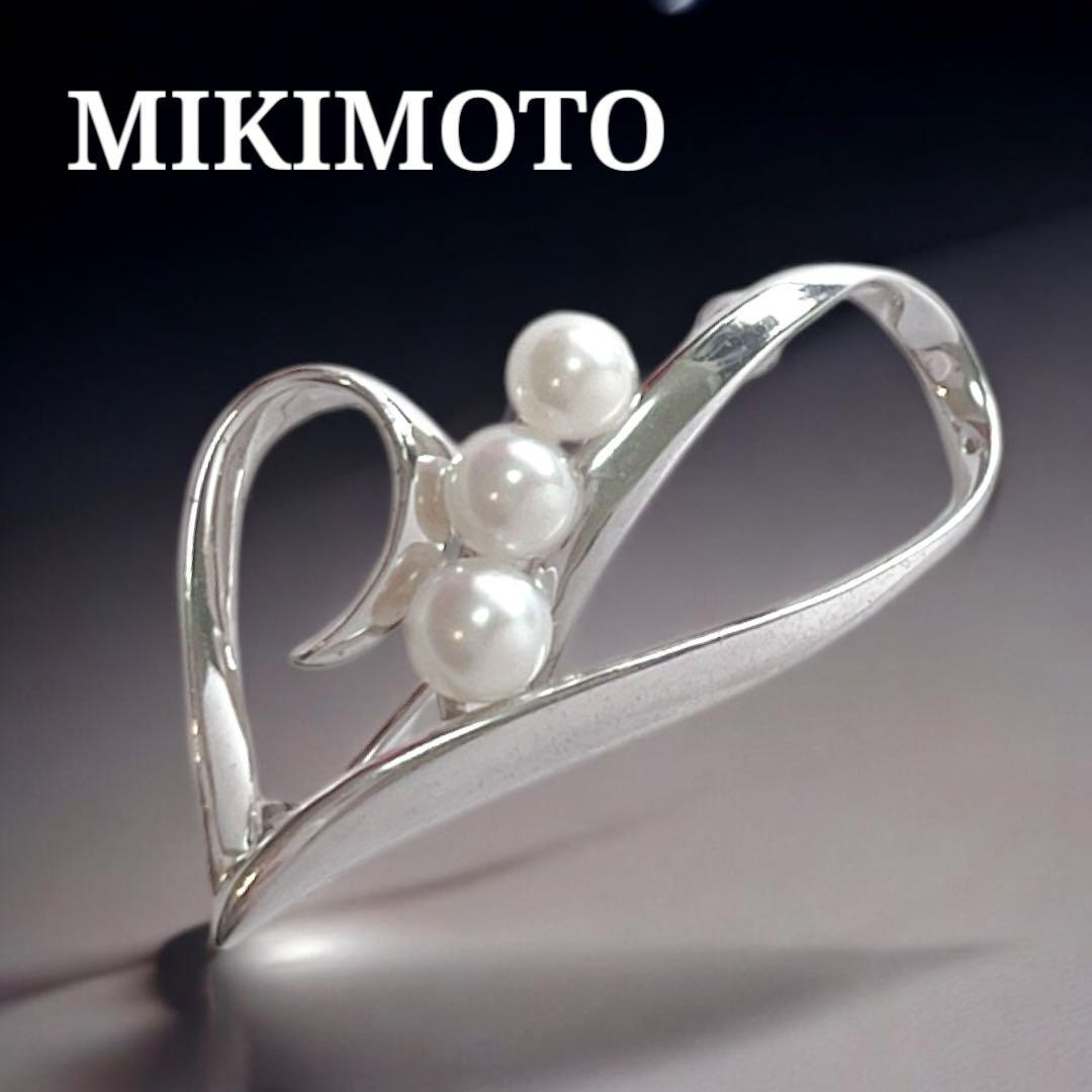 極美品】MIKIMOTO パールブローチ あこや真珠 シルバー 刻印 ハート型