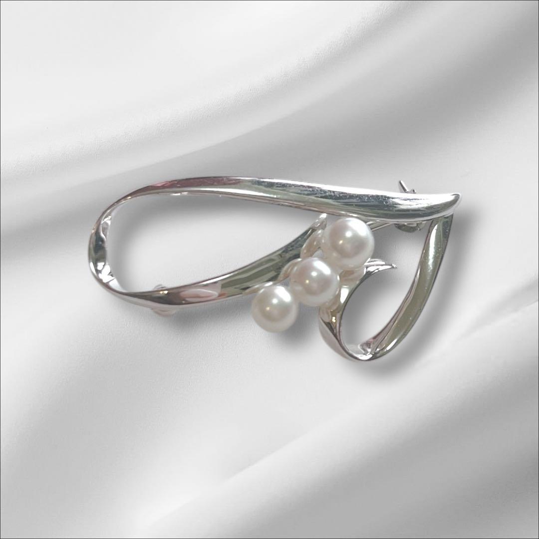 極美品】MIKIMOTO パールブローチ あこや真珠 シルバー 刻印 ハート型