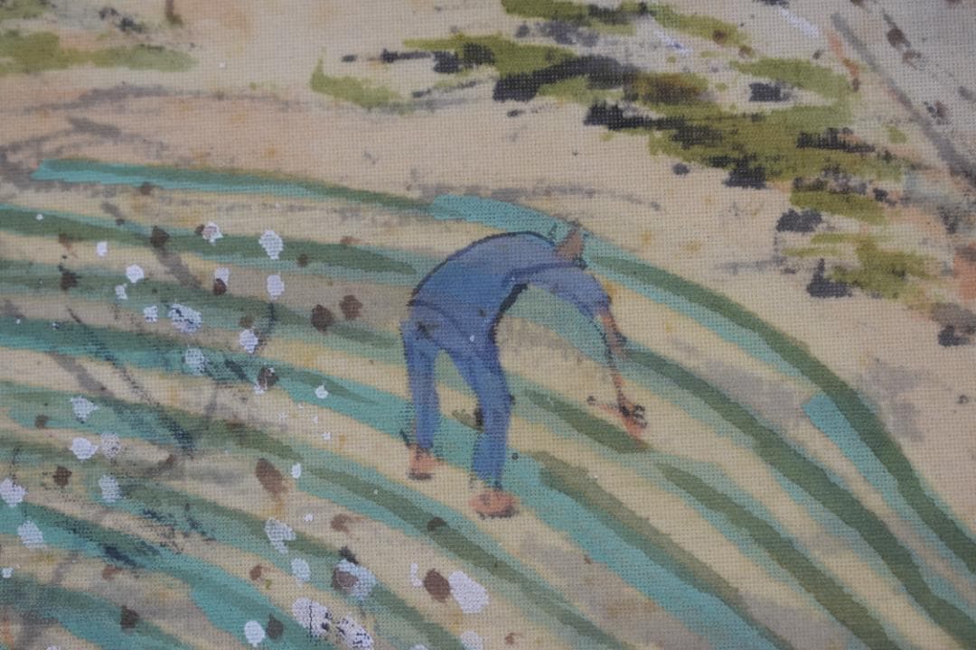 【真作】橘田永芳/梅渓春耕図/梅山農耕/横物/掛軸☆宝船☆Y-723　JM 真作】橘田永芳/梅渓春耕図/梅山農耕/横物/掛軸☆宝船☆Y-