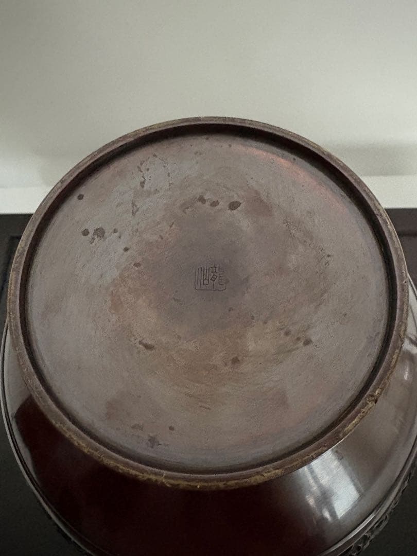 銅製 浮彫り花鳥花瓶