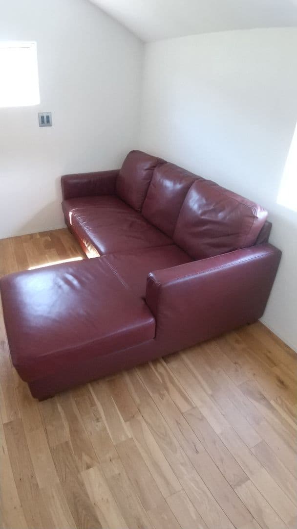 ワインレッド 本革 カウチソファ① (②と共にご購入下さい！)