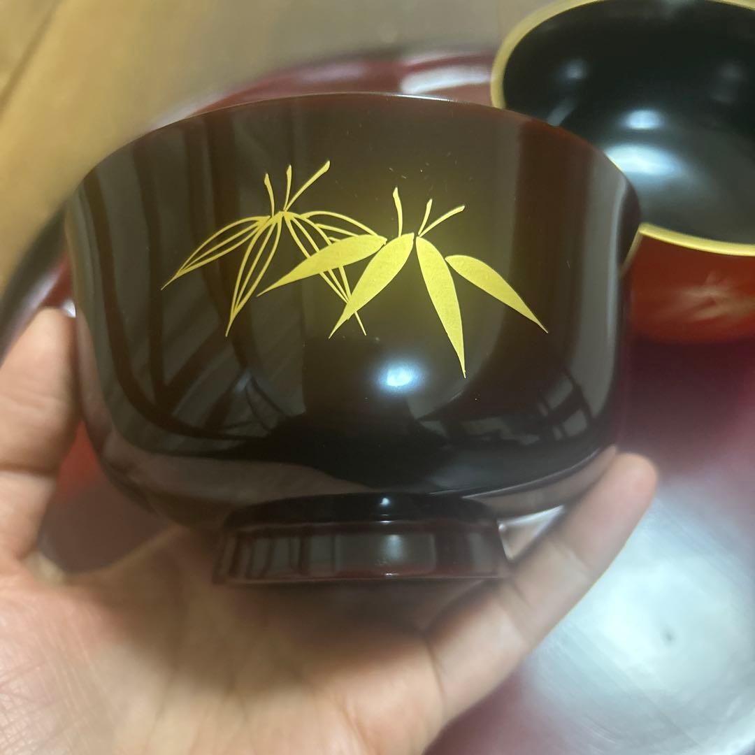 京都平安象彦 天然木 本漆塗 蒔絵 金箔 金彩 笹 夫婦椀