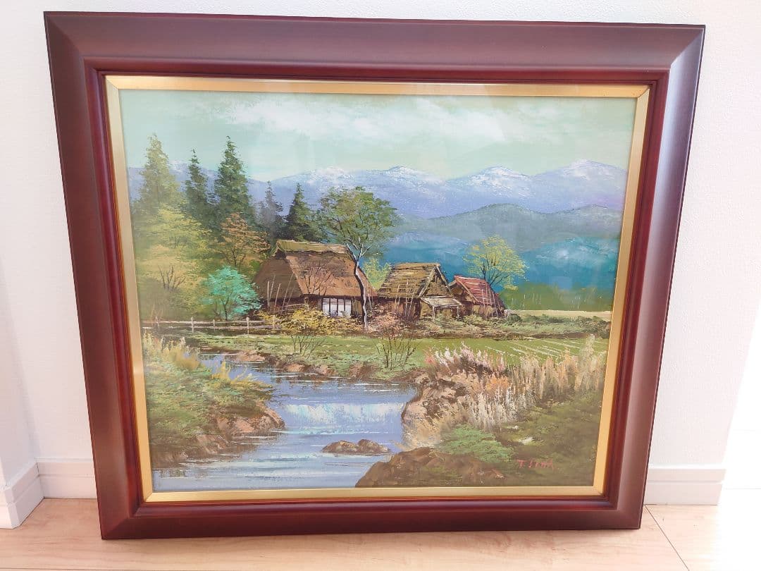 ★絵画 沢健 『信濃の民家』油彩 F10号★検)額付き 風景画 真筆証明書付 ☆絵画 沢健 『信濃の民家』油彩 F10号☆検)額付き 風景画 真筆証明