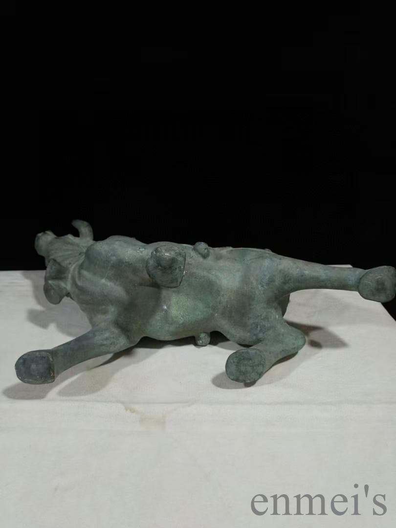 中国古美術 銅製 風水置物 牛拉元宝 開運 招財 五行財神 風水銅器 吉祥