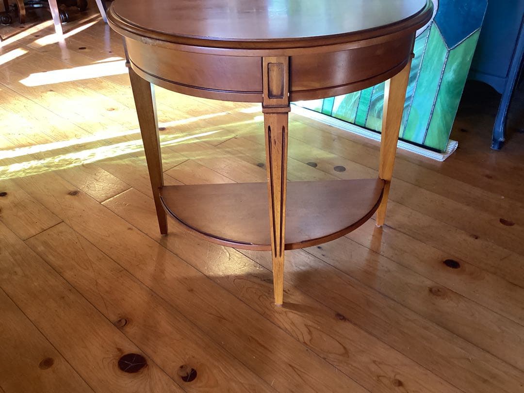 ナチュラルウッド 半円形コンソールテーブル