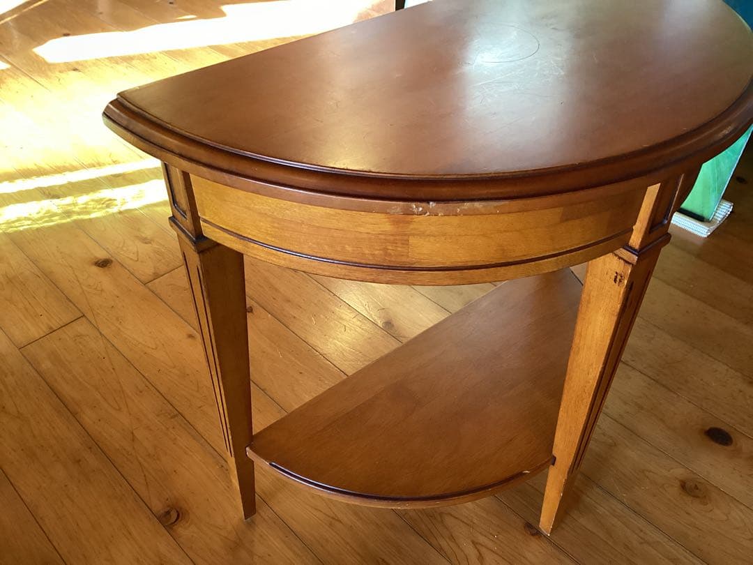 ナチュラルウッド 半円形コンソールテーブル