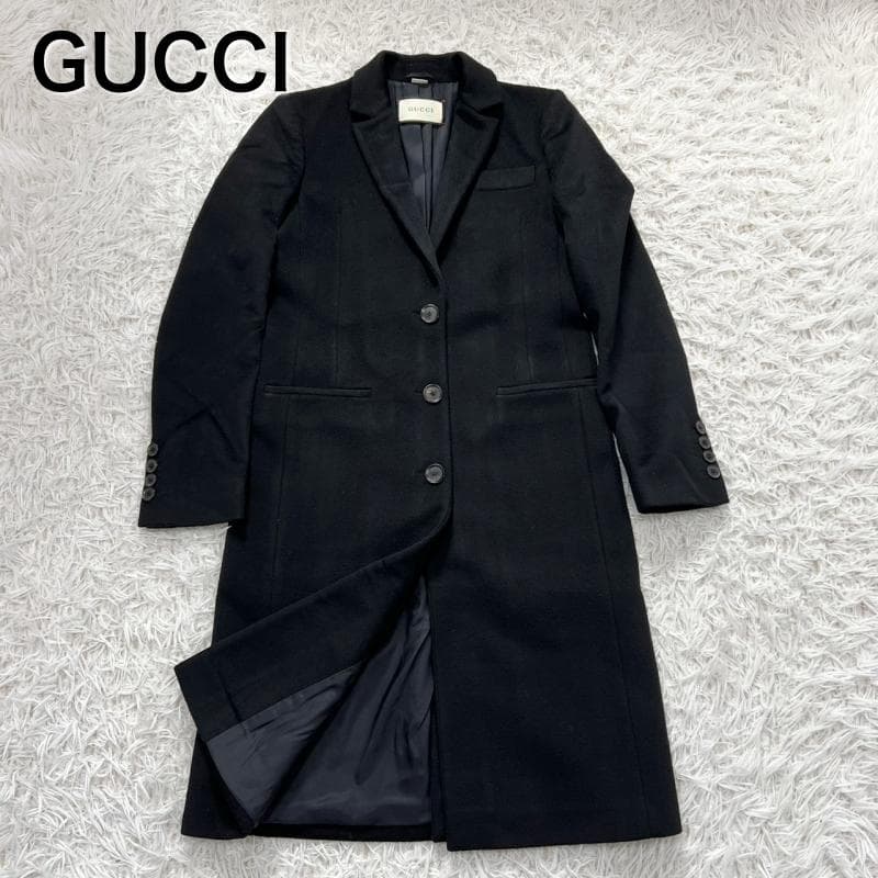 美品 GUCCI チェスターコート ブラック ウール ロング丈