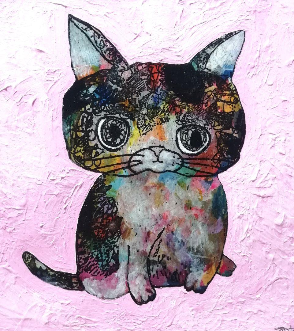 額付き銅版画応用絵画 title センチメンタル猫〜桜の木の上で〜