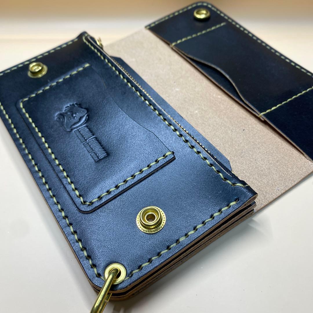 上質 無骨 艶 茶芯 丘染め 三層 マチ ロング トラッカーウォレット