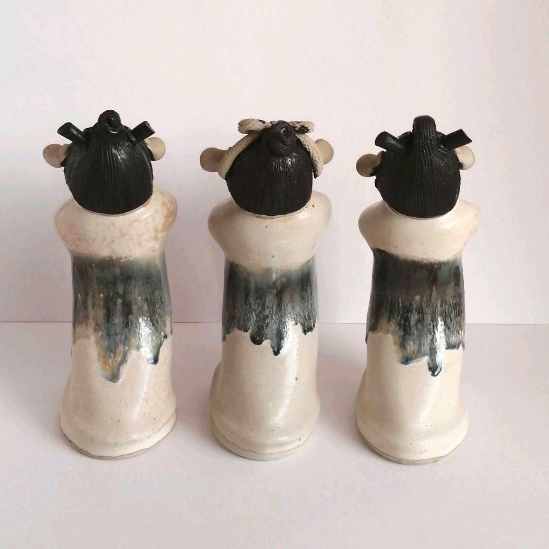 砥部焼 森元青芳「念ずれば花開く」3体セット 砥部焼 青芳人形『 砥部