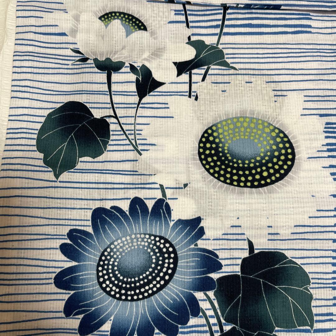 花柄 浴衣 青と白のストライプ プレタ