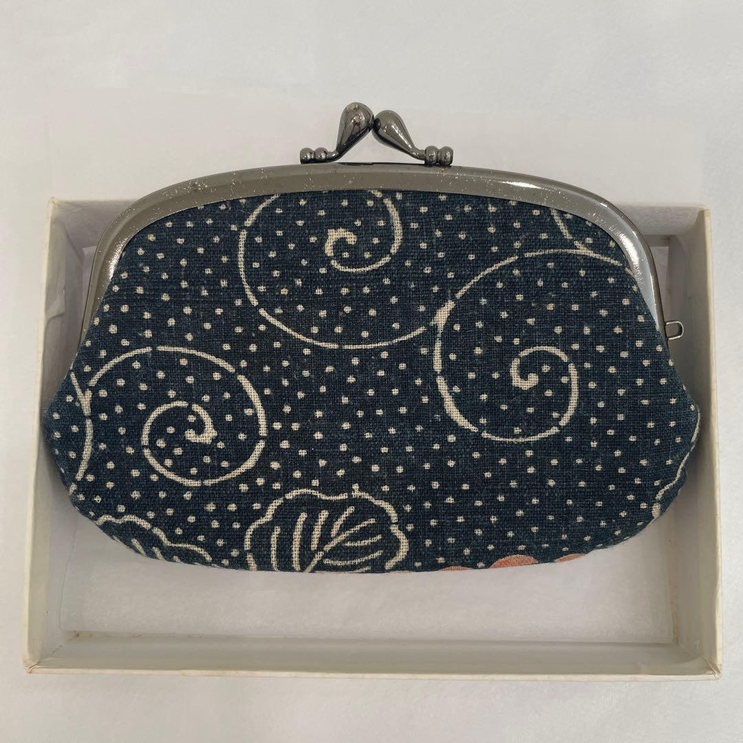 京都ちんぎれや　一点物　古布がま口財布 未使用品　藍色×朱色