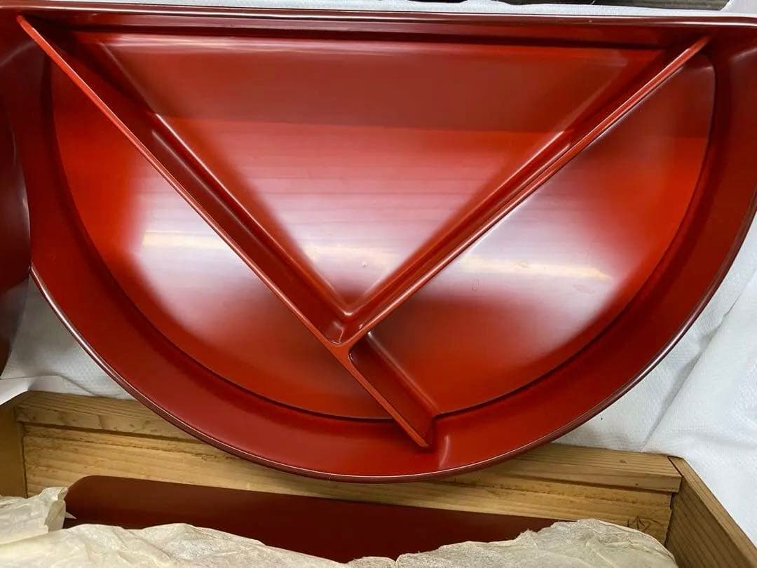 輪島塗　朱色木製半月形お弁当　5ケ