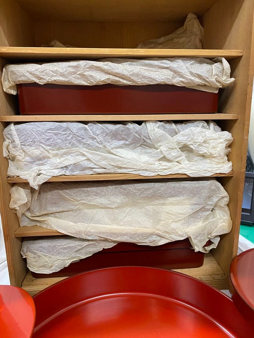 輪島塗　朱色木製半月形お弁当　5ケ