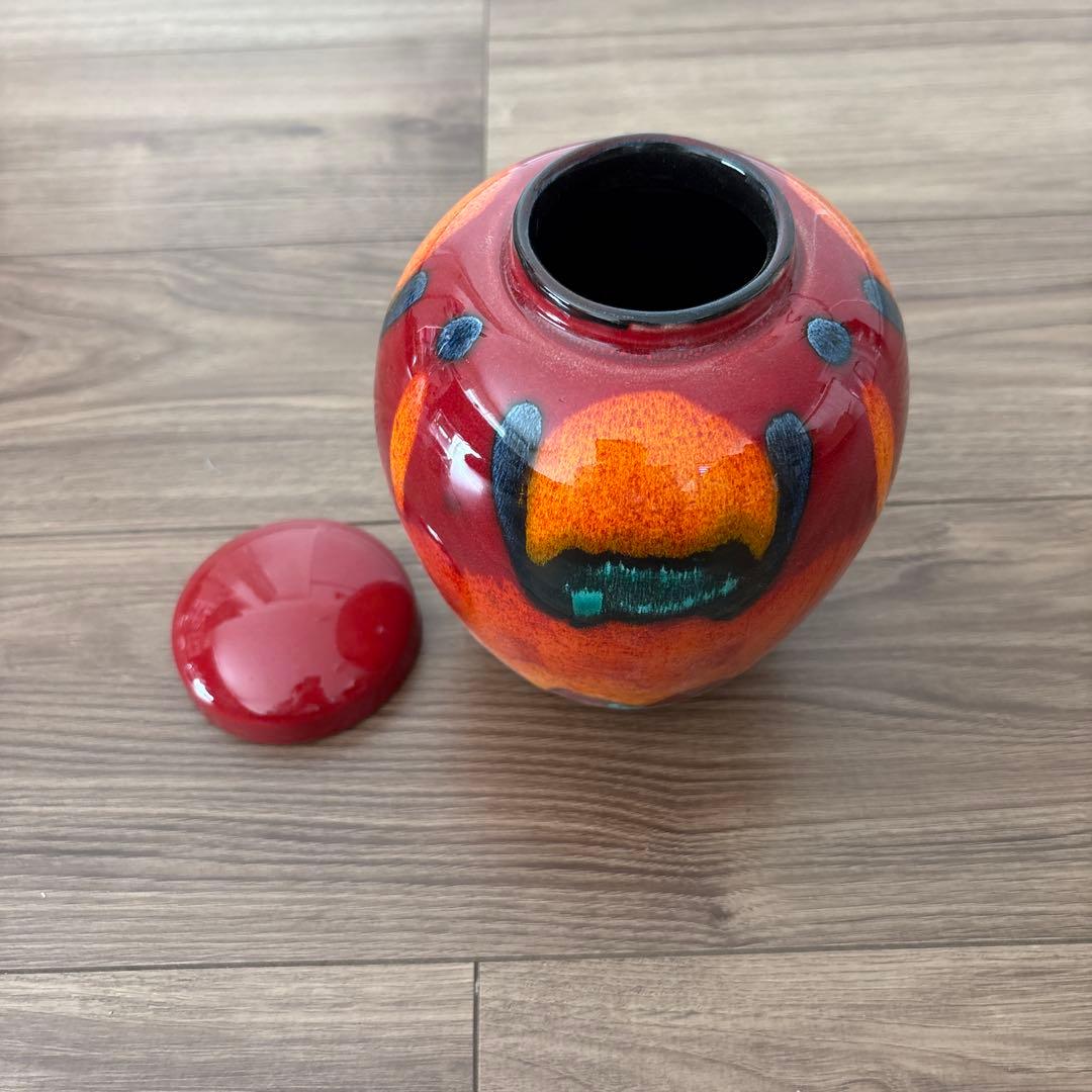Poole Pottery 蓋付き器 赤・オレンジ