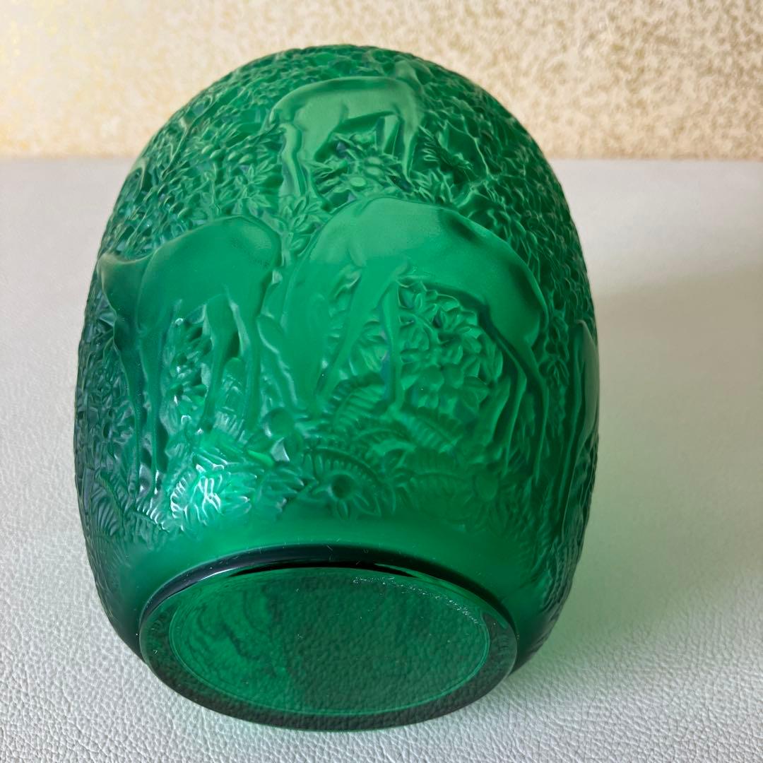 LALIQUE グリーン 花瓶 動物彫刻