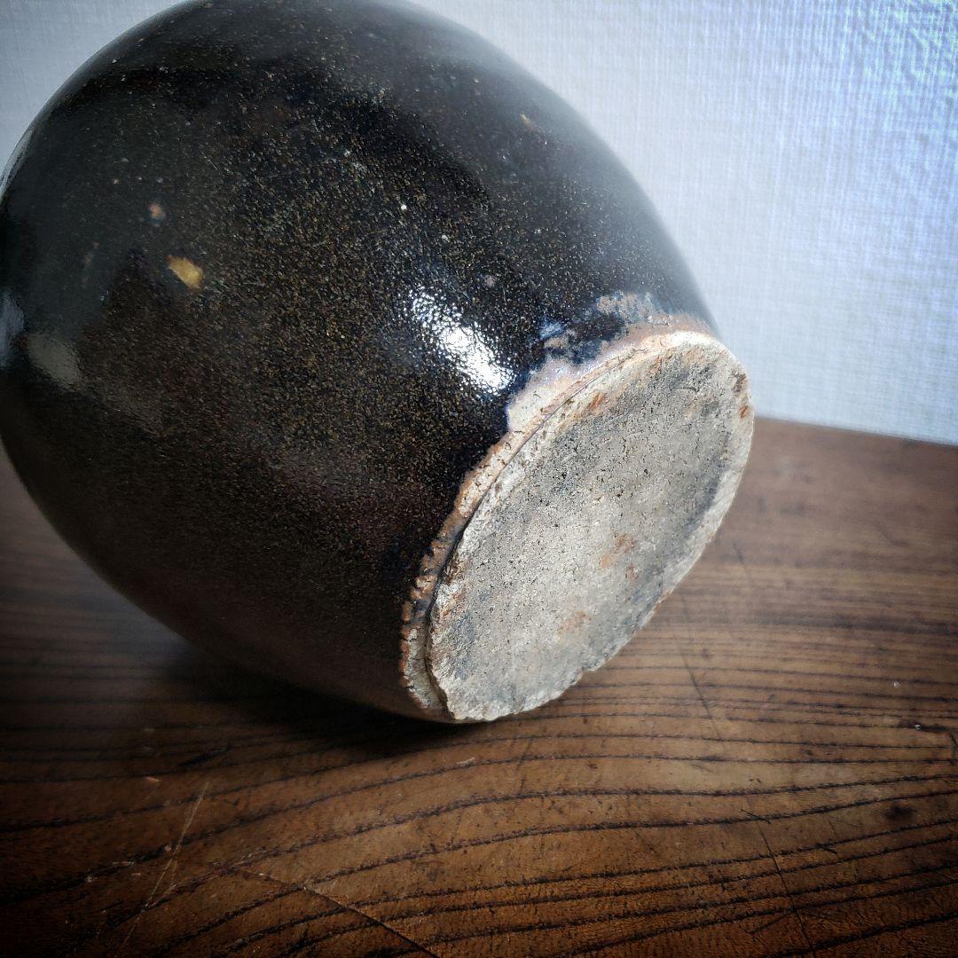 ☆花器 壺 黒釉 花瓶 水壺 明治 大正