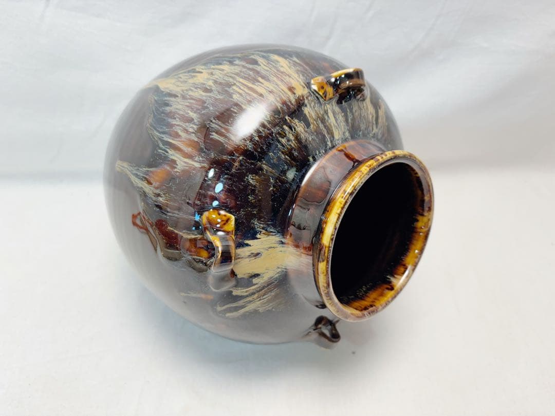 ほぼ未使用 茶道具 洛東 桶谷定一作 天目 茶壺 飾壺 陶印 口