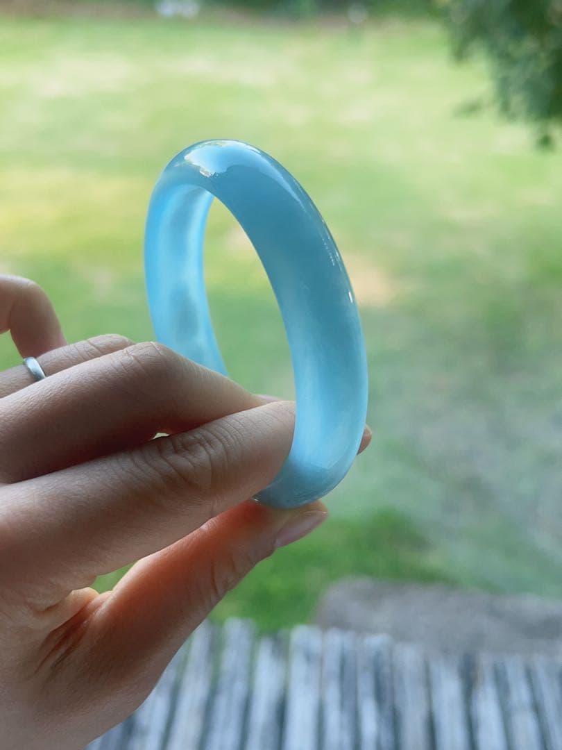 天然石　ブルー　アクアマリン 海藍宝 バングル 内径60.3 透明度が高い