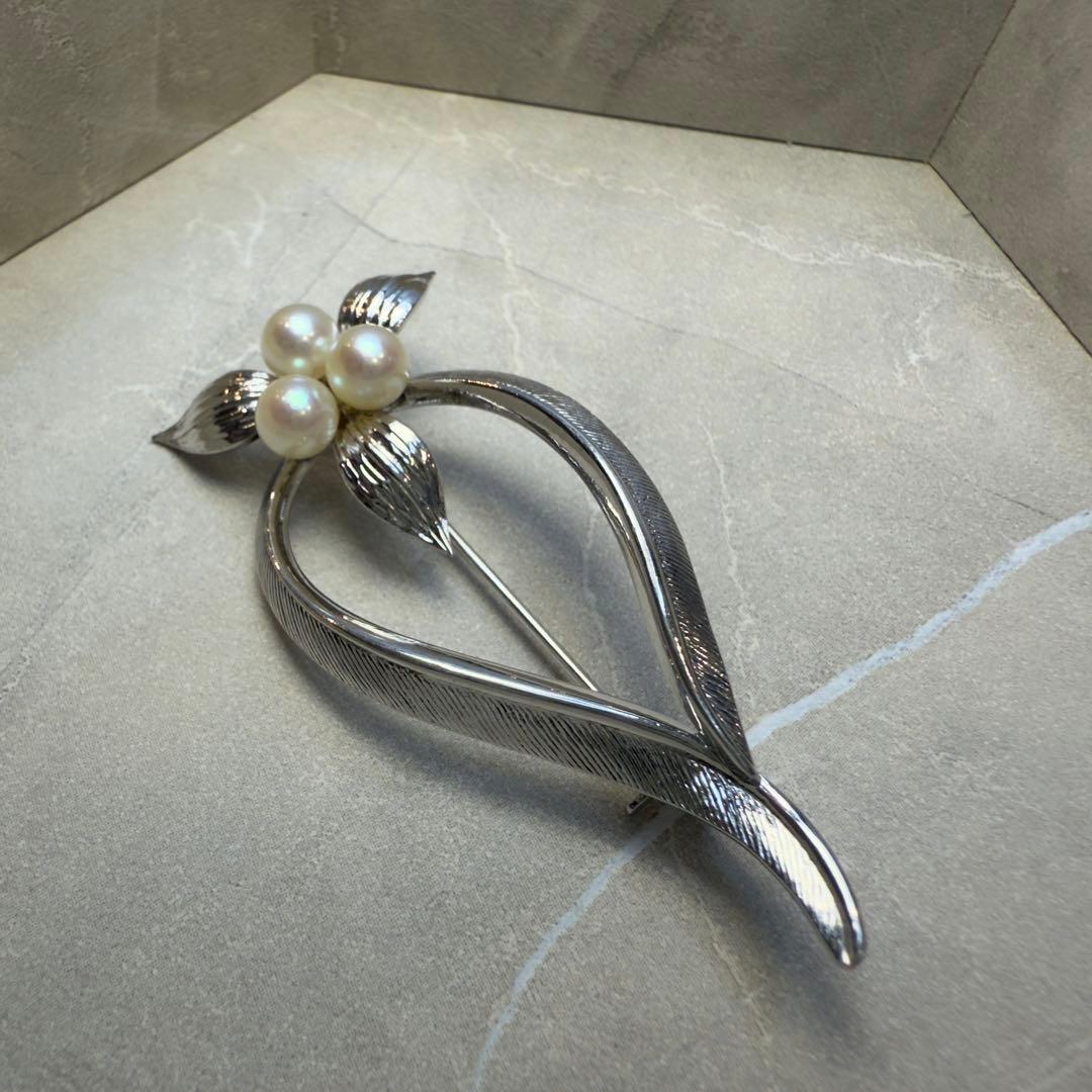 美品 ミキモト ブローチ パール シルバー あこや真珠 silver925 レディース