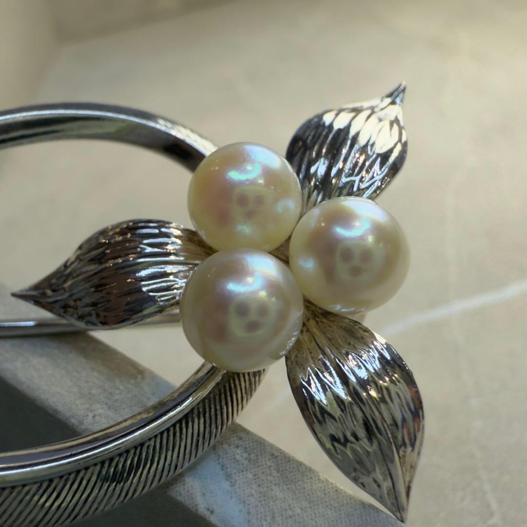 美品 ミキモト ブローチ パール シルバー あこや真珠 silver925 レディース