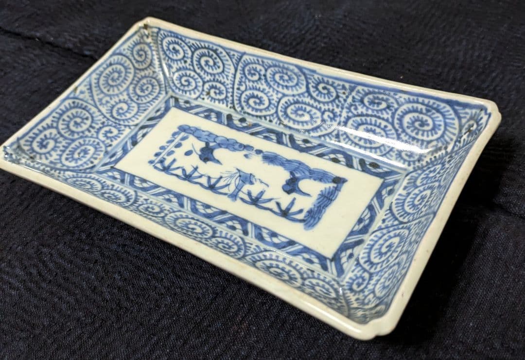 江戸◇蛸唐草染付長皿◇時代物◇古伊万里◇骨董◇