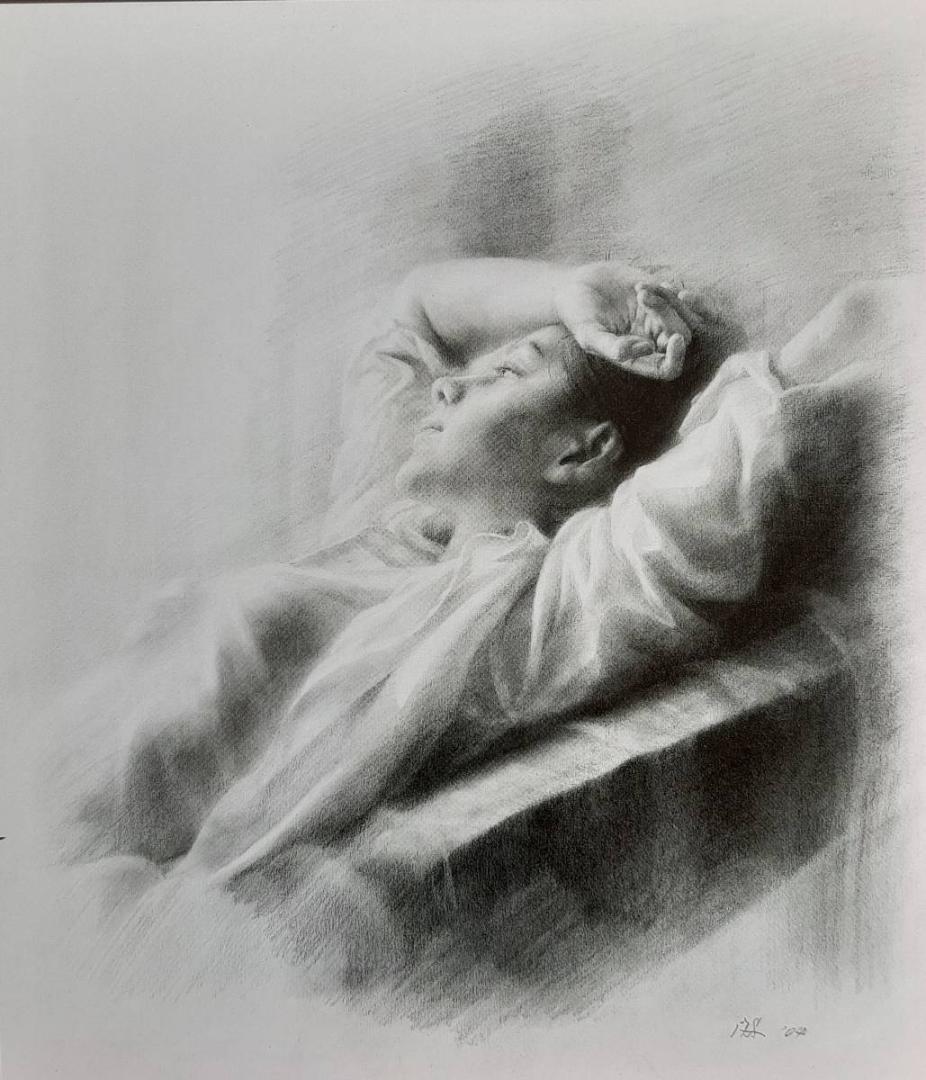 島村信之、「優しい時」、希少画集の額装画、人気作品、オーダーマット付