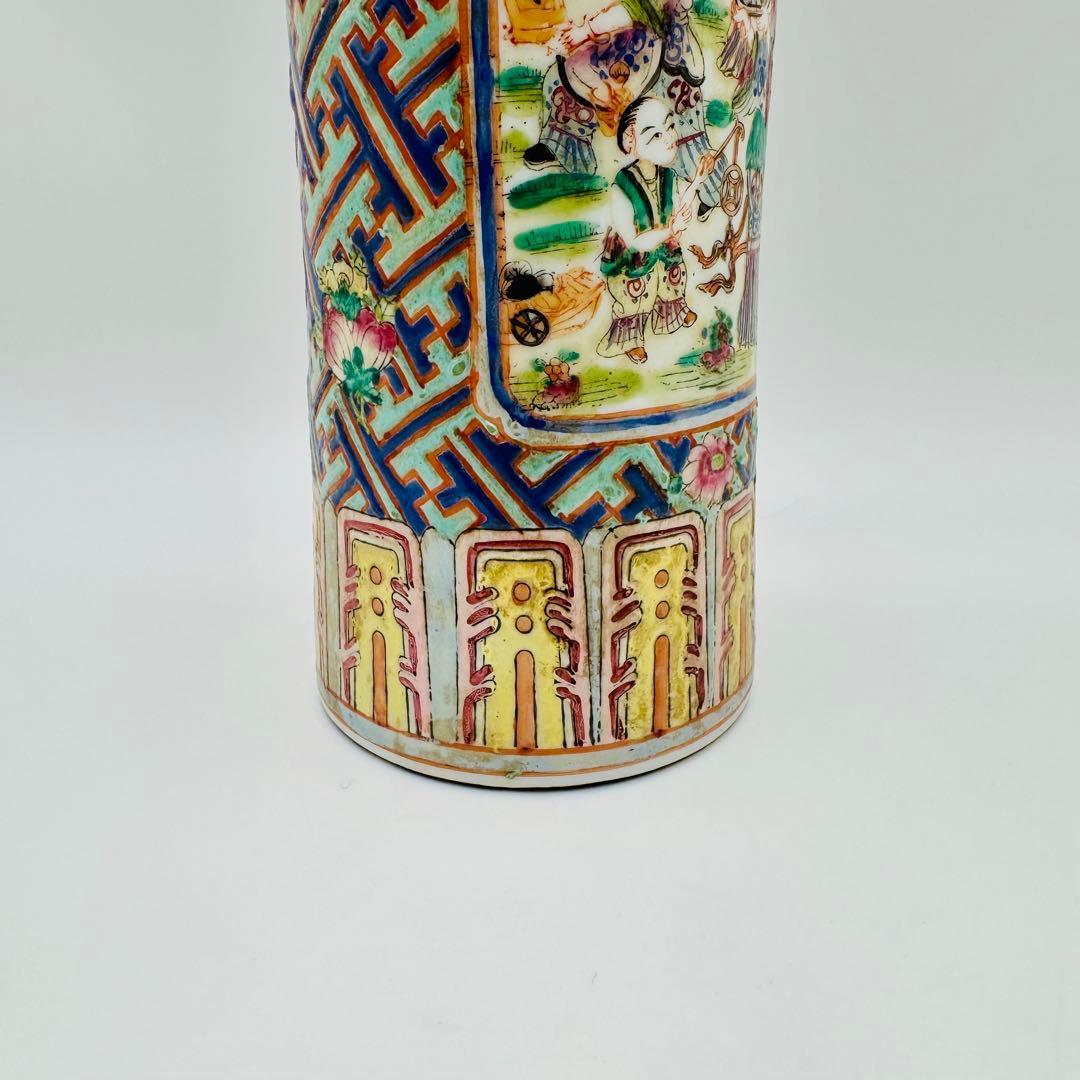 中国 大清嘉慶年製 粉彩唐美人図象耳花瓶】骨董 アンティーク