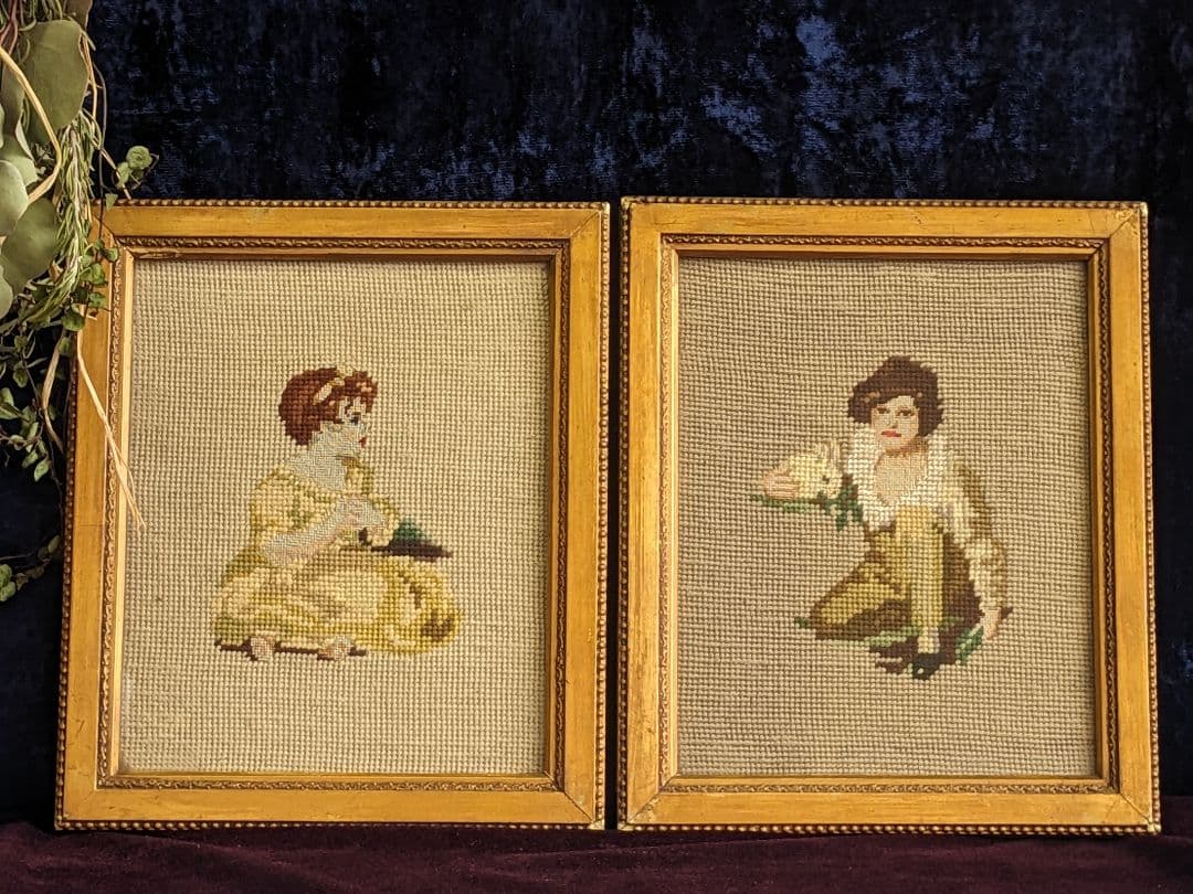 額縁付】女性刺繍絵画※値段交渉承ります