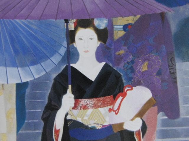 室井東志生、【日照雨】、希少な額装用画集より、新品額装付、状態良好