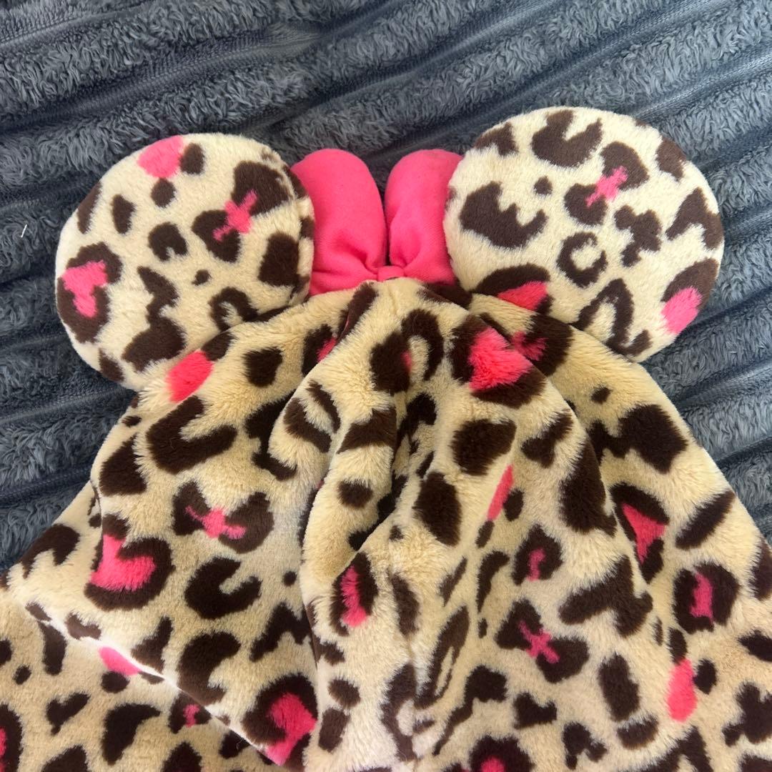 ミニーキャップ ヒョウ柄 マフラーファンキャップ ヒョウ柄