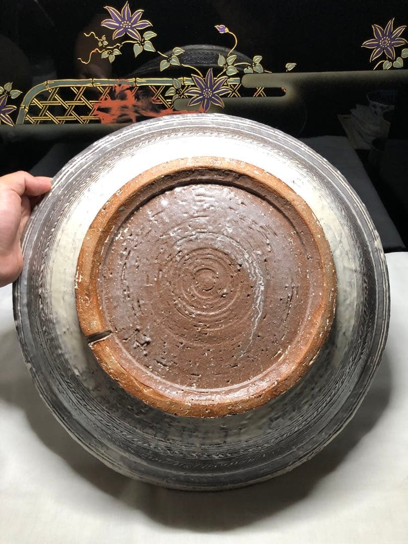 手造陶芸大盆。三島風陶芸。手造美術。茶道置物。美品。稀有。平成時代。舊家藏出。