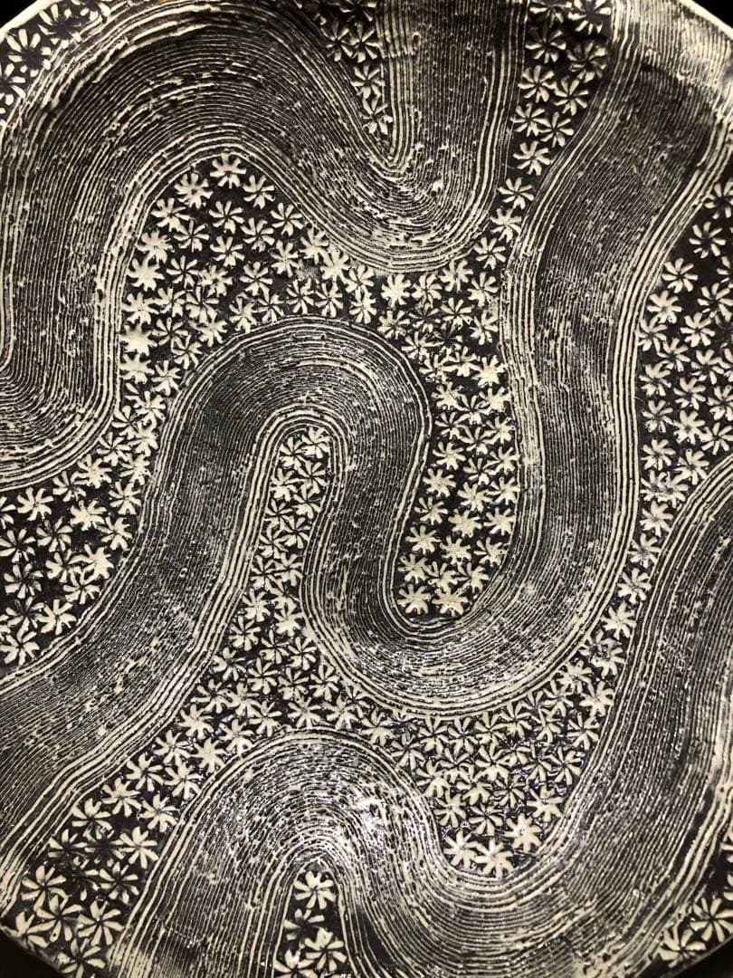 手造陶芸大盆。三島風陶芸。手造美術。茶道置物。美品。稀有。平成時代。舊家藏出。