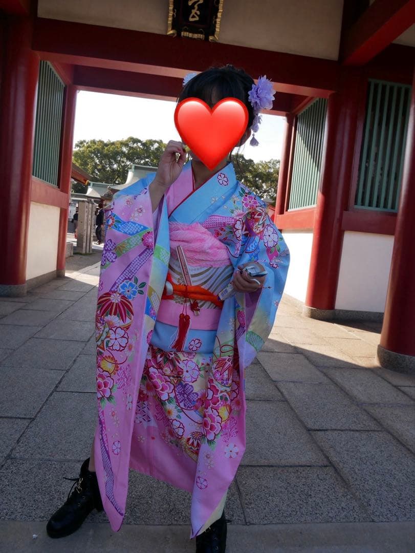 七五三用 花柄 着物 青とピンク