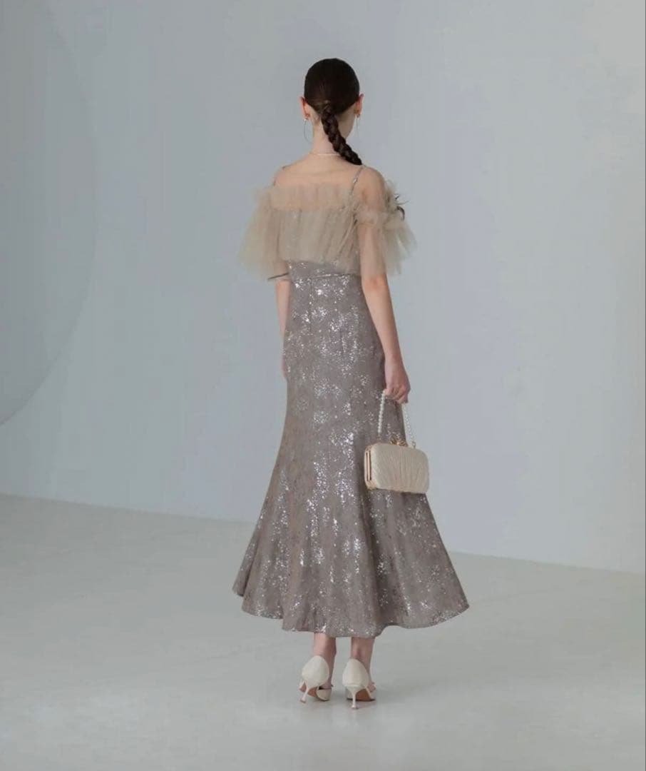 チュールフリルボレロペイントマーメイドワンピースドレス