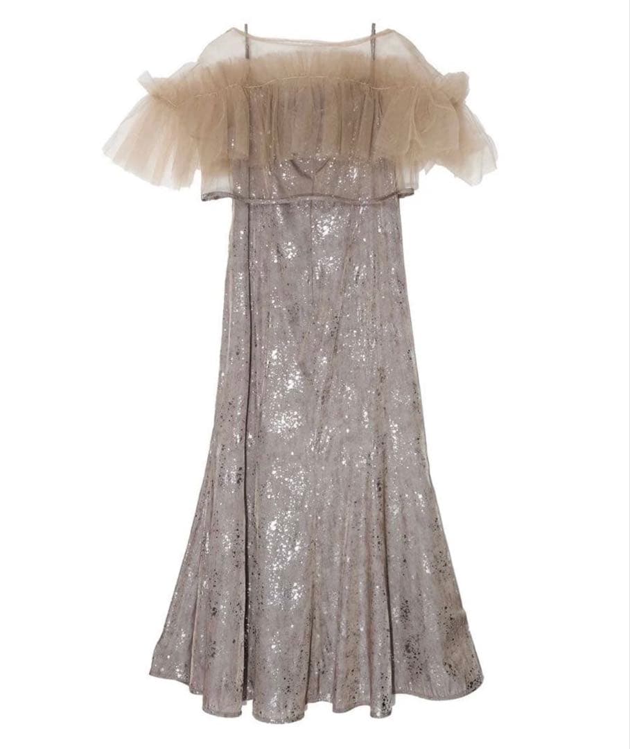 チュールフリルボレロペイントマーメイドワンピースドレス