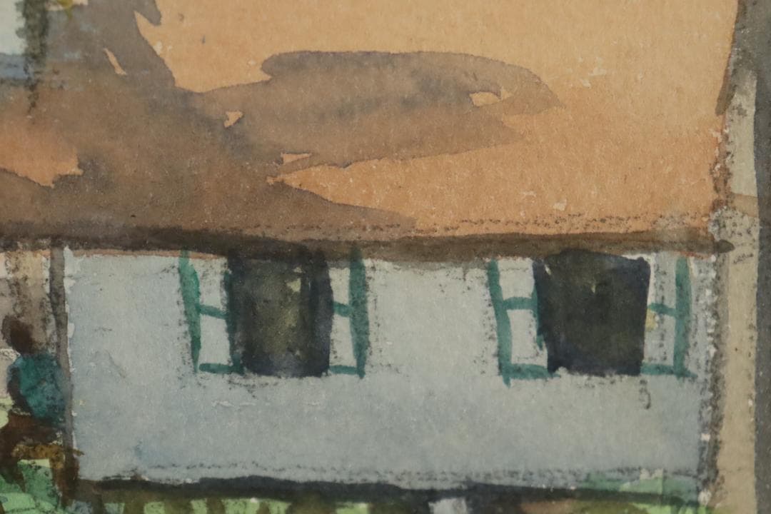 真作保証 石井柏亭 風景画 水彩5号 額装 タトウ箱付 ギャラリーな