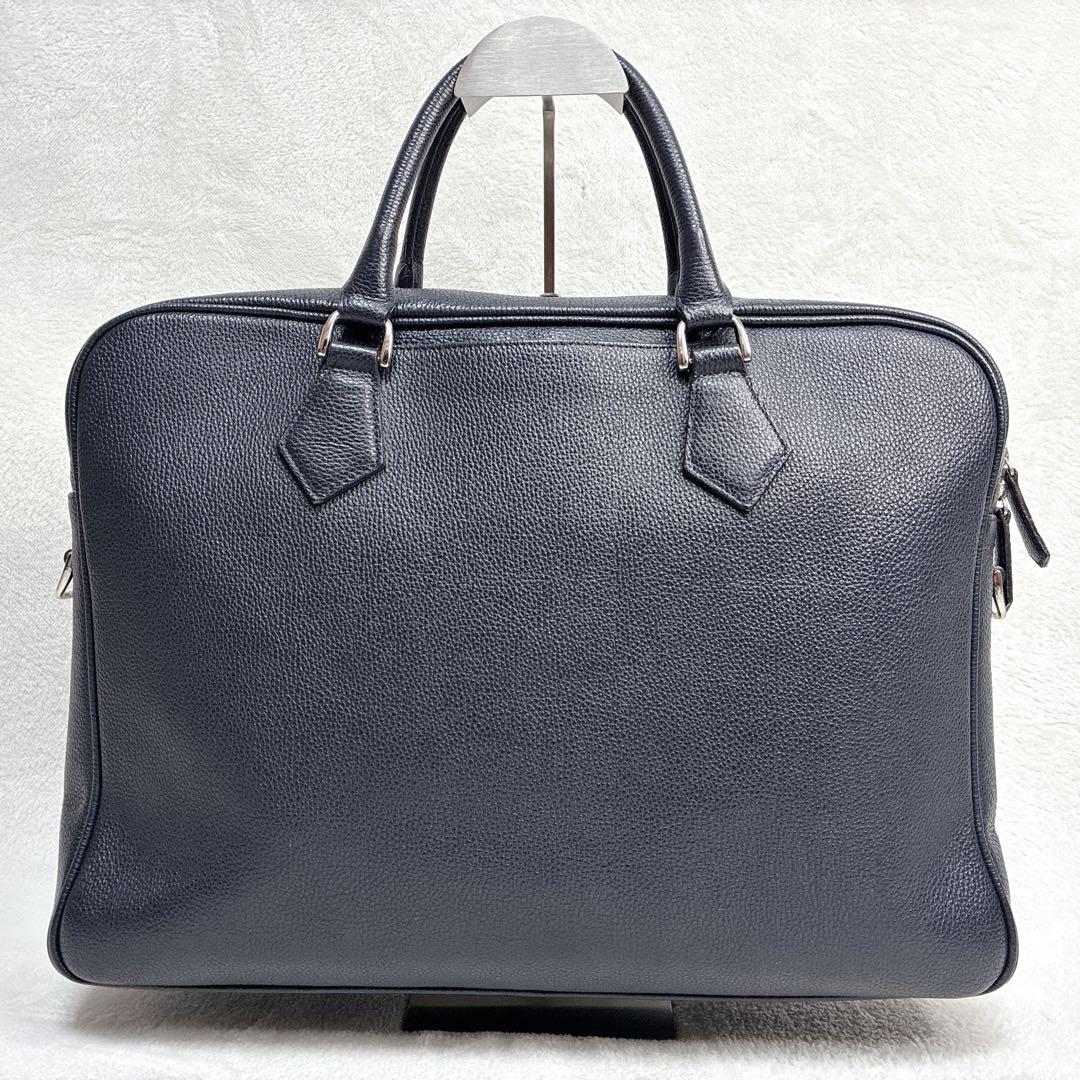 バーニーズニューヨーク ビジネスバッグ 2way レザー A4 ネイビー　シボ革