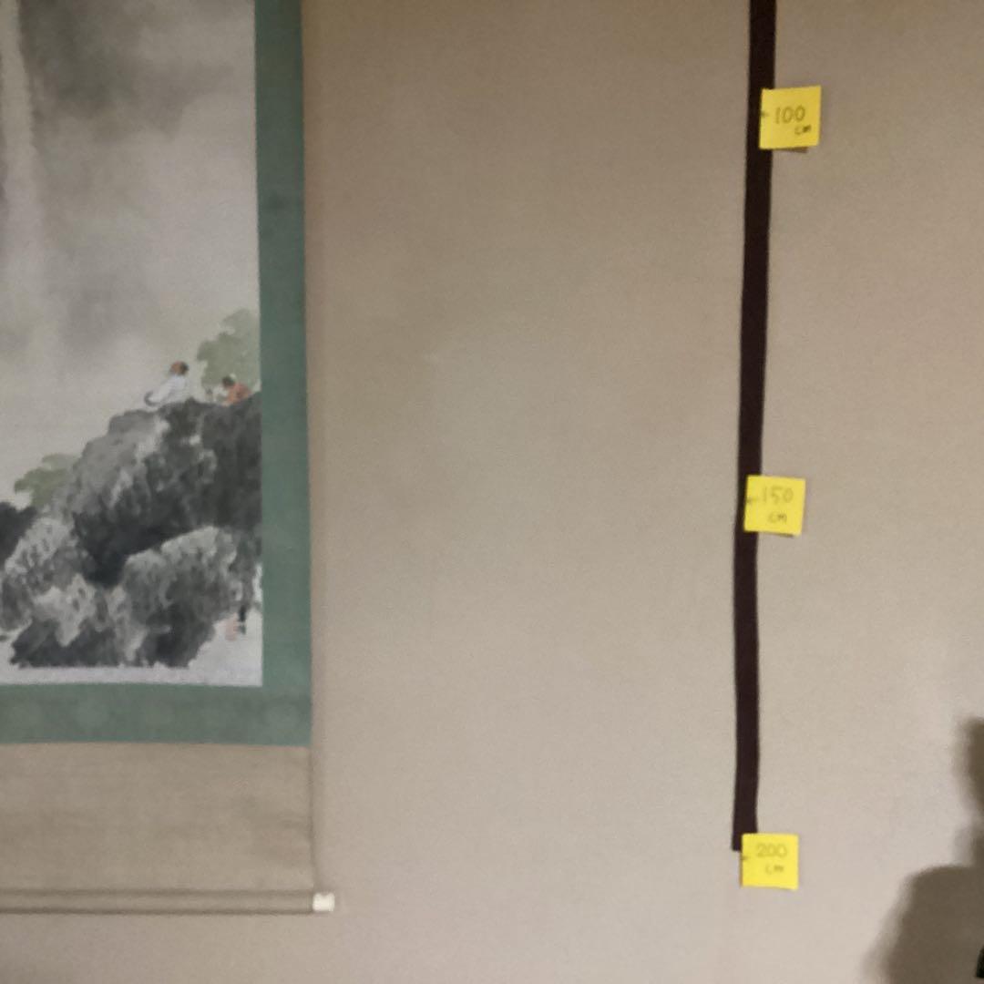 O-3. 観瀑之図 春輝 滝と山の水墨画 掛軸 年代物