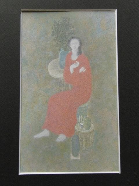 高山辰雄、【聴】、希少な額装用画集より、新品額装付、状態良好