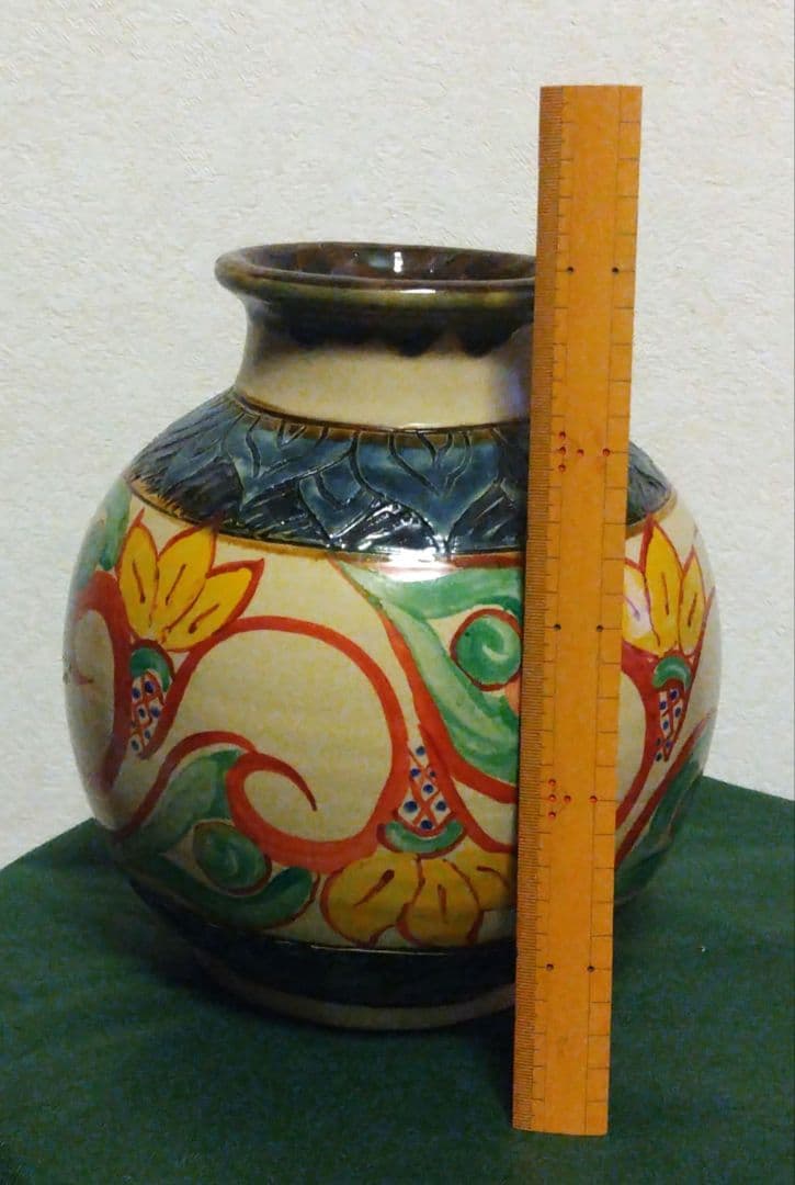 壷屋焼 仁王窯 花瓶 赤絵文様壷 ホーム＆キッチン 三代仁王窯 作 壺屋