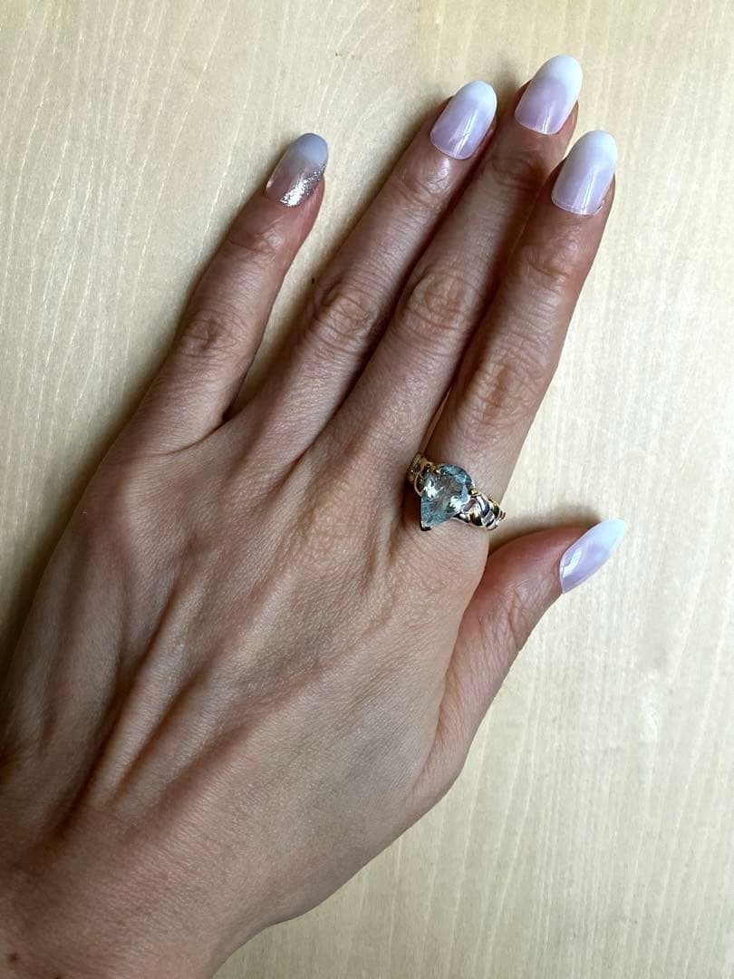 アクアマリン・ノットデザインリング・指輪シルバーK18金ゴールド匿名配送