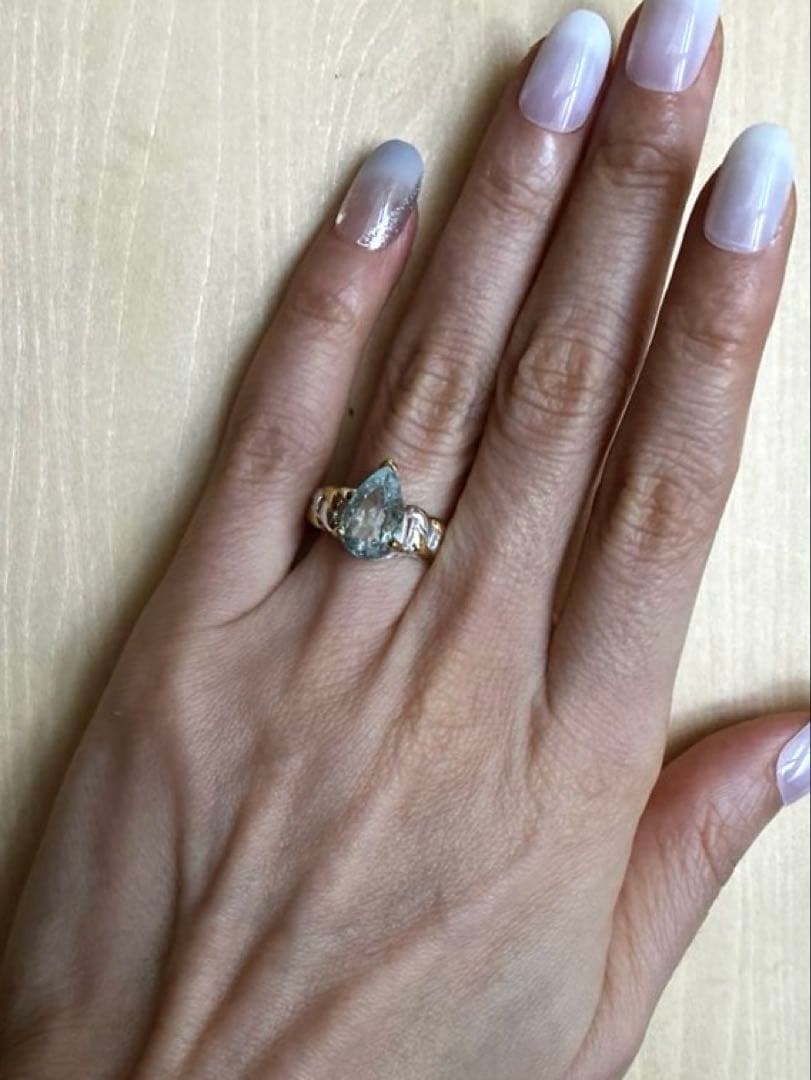 アクアマリン・ノットデザインリング・指輪シルバーK18金ゴールド匿名配送