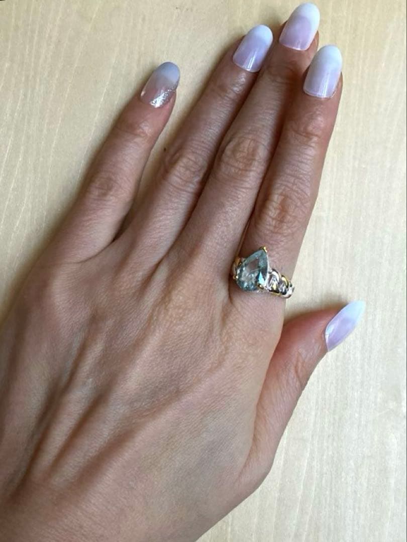 アクアマリン・ノットデザインリング・指輪シルバーK18金ゴールド匿名配送