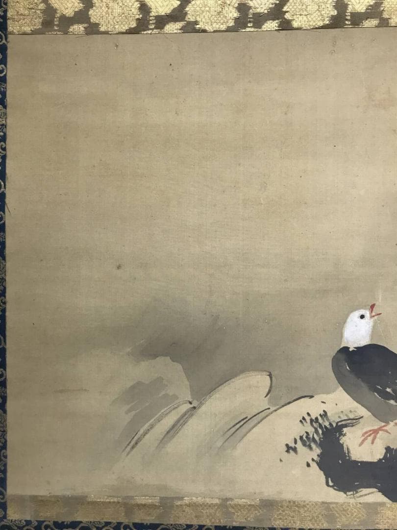 【真作】狩野古信/紅葉小禽図/花鳥図/横物/江戸中期/掛軸/名家伝来AC-409
