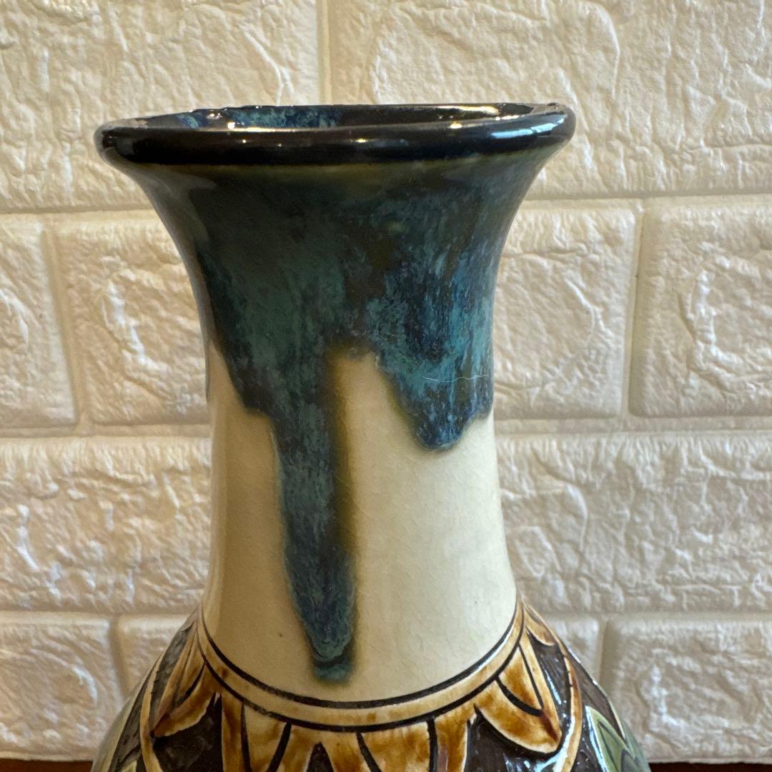 壺屋焼】故.小橋川永弘緑釉唐草壺