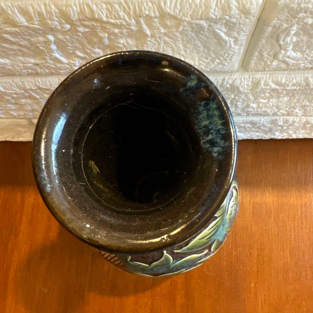 壺屋焼】故.小橋川永弘緑釉唐草壺